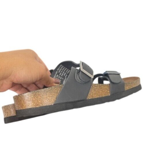 Mountain Sole Womens Black Leather Slip-On Sandals SZ 6 Comfy Adjustable Straps - Picture 8 of 9